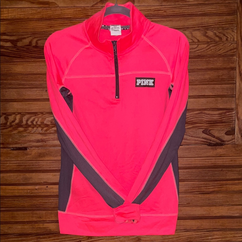 PINK Victoria's Secret Neon Pink and Gray Pullover Zip Up